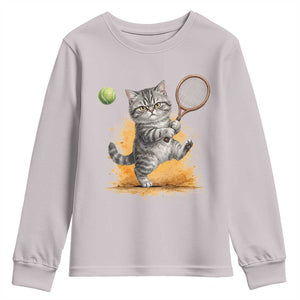 Funny Grumpy Cat Tennis Player Youth Sweatshirt Gift For Tennis Fans TS12 Ice Gray Print Your Wear