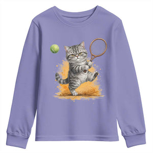 Funny Grumpy Cat Tennis Player Youth Sweatshirt Gift For Tennis Fans TS12 Violet Print Your Wear
