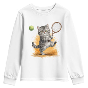 Funny Grumpy Cat Tennis Player Youth Sweatshirt Gift For Tennis Fans TS12 White Print Your Wear