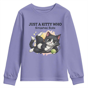 Just A Kitty Who Smashes Balls Youth Sweatshirt Funny Tennis Cat Gift TS12 Violet Print Your Wear