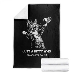 Funny Cat Plays Tennis Throw Blanket Just A Kitty Who Smashes Balls TS12 Black Print Your Wear