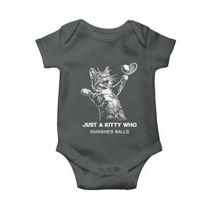 Funny Cat Plays Tennis Baby Onesie Just A Kitty Who Smashes Balls TS12 Dark Heather Print Your Wear
