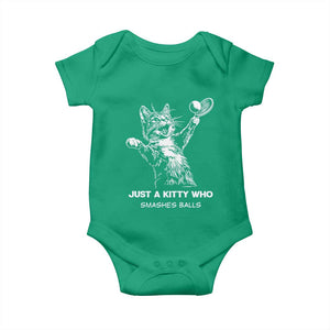 Funny Cat Plays Tennis Baby Onesie Just A Kitty Who Smashes Balls TS12 Irish Green Print Your Wear