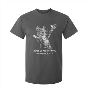 Funny Cat Plays Tennis T Shirt For Kid Just A Kitty Who Smashes Balls TS12 Dark Heather Print Your Wear