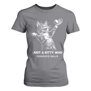 Funny Cat Plays Tennis T Shirt For Women Just A Kitty Who Smashes Balls TS12 Charcoal Print Your Wear