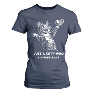 Funny Cat Plays Tennis T Shirt For Women Just A Kitty Who Smashes Balls TS12 Navy Print Your Wear