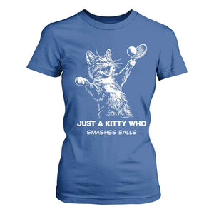 Funny Cat Plays Tennis T Shirt For Women Just A Kitty Who Smashes Balls TS12 Royal Blue Print Your Wear