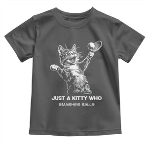 Funny Cat Plays Tennis Toddler T Shirt Just A Kitty Who Smashes Balls TS12 Dark Heather Print Your Wear