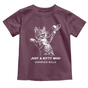 Funny Cat Plays Tennis Toddler T Shirt Just A Kitty Who Smashes Balls TS12 Maroon Print Your Wear