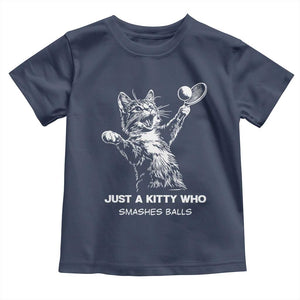 Funny Cat Plays Tennis Toddler T Shirt Just A Kitty Who Smashes Balls TS12 Navy Print Your Wear