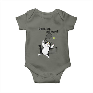 Funny Chubby Cat Tennis Baby Onesie Game Set And Meow TS12 Military Green Print Your Wear