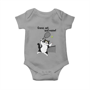 Funny Chubby Cat Tennis Baby Onesie Game Set And Meow TS12 Sport Gray Print Your Wear
