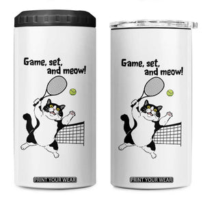 Funny Chubby Cat Tennis 4 in 1 Can Cooler Tumbler Game Set And Meow TS12 One Size: 16 oz White Print Your Wear