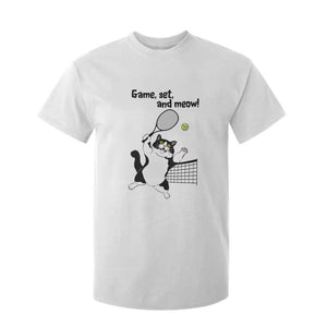 Funny Chubby Cat Tennis T Shirt For Kid Game Set And Meow TS12 White Print Your Wear