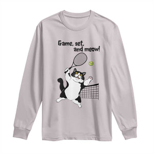 Funny Chubby Cat Tennis Long Sleeve Shirt Game Set And Meow TS12 Ice Gray Print Your Wear