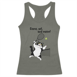 Funny Chubby Cat Tennis Racerback Tank Top Game Set And Meow TS12 Military Green Print Your Wear