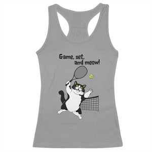 Funny Chubby Cat Tennis Racerback Tank Top Game Set And Meow TS12 Sport Gray Print Your Wear