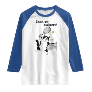 Funny Chubby Cat Tennis Raglan Shirt Game Set And Meow TS12 White Royal Print Your Wear