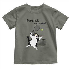 Funny Chubby Cat Tennis Toddler T Shirt Game Set And Meow TS12 Military Green Print Your Wear