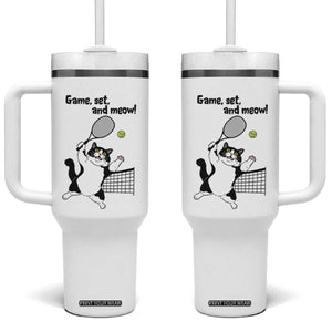 Funny Chubby Cat Tennis Tumbler With Handle Game Set And Meow TS12 One Size: 40 oz White Print Your Wear