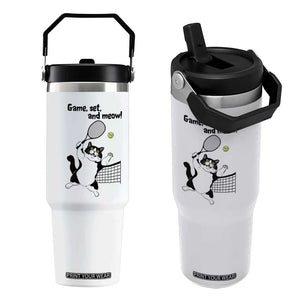 Funny Chubby Cat Tennis Flip Straw Tumbler Game Set And Meow TS12 One Size: 30 oz White Print Your Wear