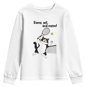 Funny Chubby Cat Tennis Youth Sweatshirt Game Set And Meow TS12 White Print Your Wear