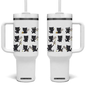 Funny Tennis Game Day Cat Tumbler With Handle Tennis Player Gift TS12 One Size: 40 oz White Print Your Wear