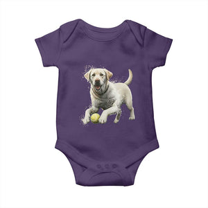 Cute Yellow Labrador Retriever With Tennis Ball Baby Onesie TS12 Purple Print Your Wear