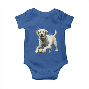 Cute Yellow Labrador Retriever With Tennis Ball Baby Onesie TS12 Royal Blue Print Your Wear