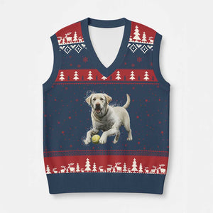 Cute Yellow Labrador Retriever With Tennis Ball V-Neck Knit Sweater Vest TS12 Navy Red Print Your Wear