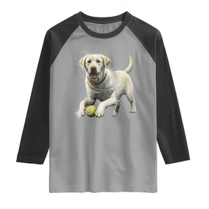 Cute Yellow Labrador Retriever With Tennis Ball Raglan Shirt TS12 Sport Gray Black Print Your Wear