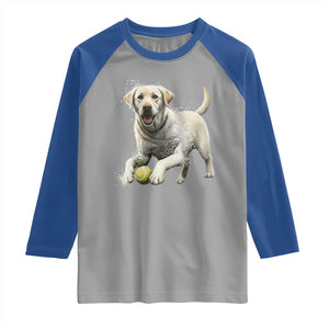 Cute Yellow Labrador Retriever With Tennis Ball Raglan Shirt TS12 Sport Gray Royal Print Your Wear