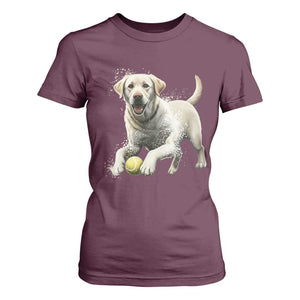 Cute Yellow Labrador Retriever With Tennis Ball T Shirt For Women TS12 Maroon Print Your Wear
