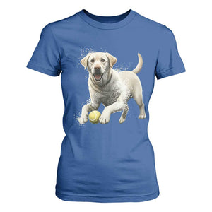 Cute Yellow Labrador Retriever With Tennis Ball T Shirt For Women TS12 Royal Blue Print Your Wear