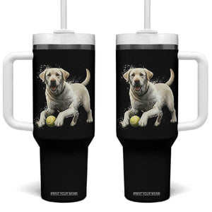 Cute Yellow Labrador Retriever With Tennis Ball Tumbler With Handle TS12 One Size: 40 oz Black Print Your Wear