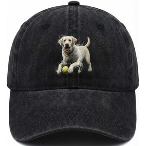 Cute Yellow Labrador Retriever With Tennis Ball Washed Cotton Baseball Cap TS12 Print Your Wear