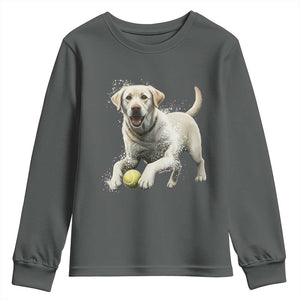 Cute Yellow Labrador Retriever With Tennis Ball Youth Sweatshirt TS12 Dark Heather Print Your Wear