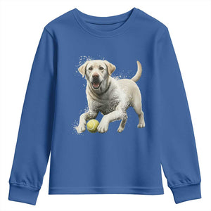 Cute Yellow Labrador Retriever With Tennis Ball Youth Sweatshirt TS12 Royal Blue Print Your Wear