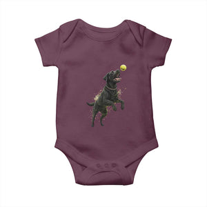 Playful Black Labrador Fetching Chasing Tennis Ball Baby Onesie TS12 Maroon Print Your Wear