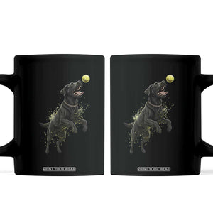 Playful Black Labrador Fetching Chasing Tennis Ball Coffee Mug TS12 Black Print Your Wear