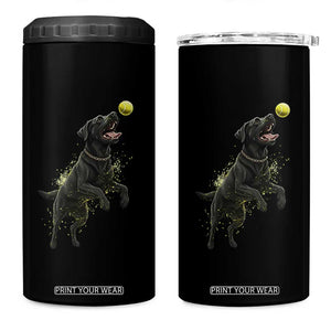 Playful Black Labrador Fetching Chasing Tennis Ball 4 in 1 Can Cooler Tumbler TS12 One Size: 16 oz Black Print Your Wear
