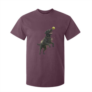 Playful Black Labrador Fetching Chasing Tennis Ball T Shirt For Kid TS12 Maroon Print Your Wear