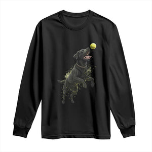 Playful Black Labrador Fetching Chasing Tennis Ball Long Sleeve Shirt TS12 Black Print Your Wear
