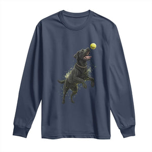 Playful Black Labrador Fetching Chasing Tennis Ball Long Sleeve Shirt TS12 Navy Print Your Wear