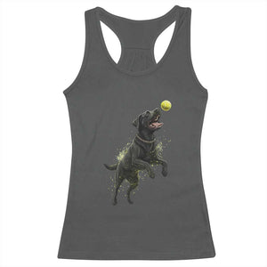 Playful Black Labrador Fetching Chasing Tennis Ball Racerback Tank Top TS12 Dark Heather Print Your Wear