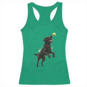 Playful Black Labrador Fetching Chasing Tennis Ball Racerback Tank Top TS12 Irish Green Print Your Wear