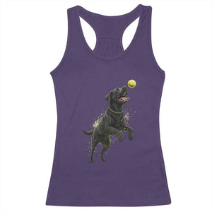 Playful Black Labrador Fetching Chasing Tennis Ball Racerback Tank Top TS12 Purple Print Your Wear