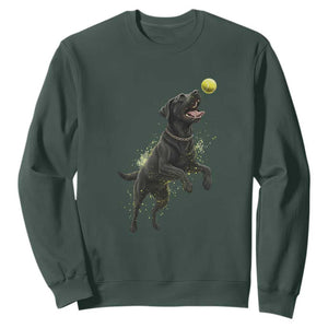 Playful Black Labrador Fetching Chasing Tennis Ball Sweatshirt TS12 Dark Forest Green Print Your Wear