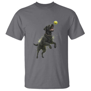 Playful Black Labrador Fetching Chasing Tennis Ball T Shirt TS12 Charcoal Print Your Wear