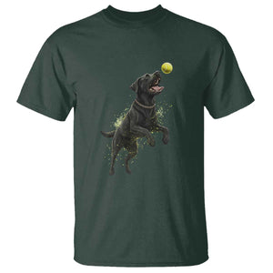 Playful Black Labrador Fetching Chasing Tennis Ball T Shirt TS12 Dark Forest Green Print Your Wear